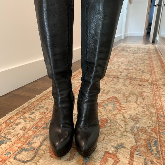 Yves Saint Laurent YSL Black Leather Platform Boots 37 - Picture 7 of 11